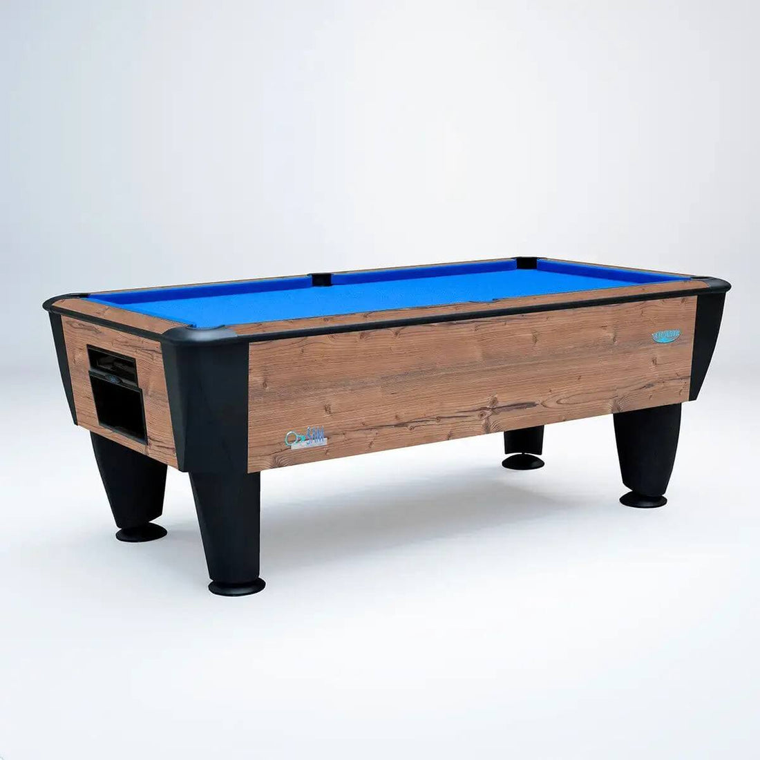 SAM Atlantic Champion English pool table in Country Oak with blue cloth