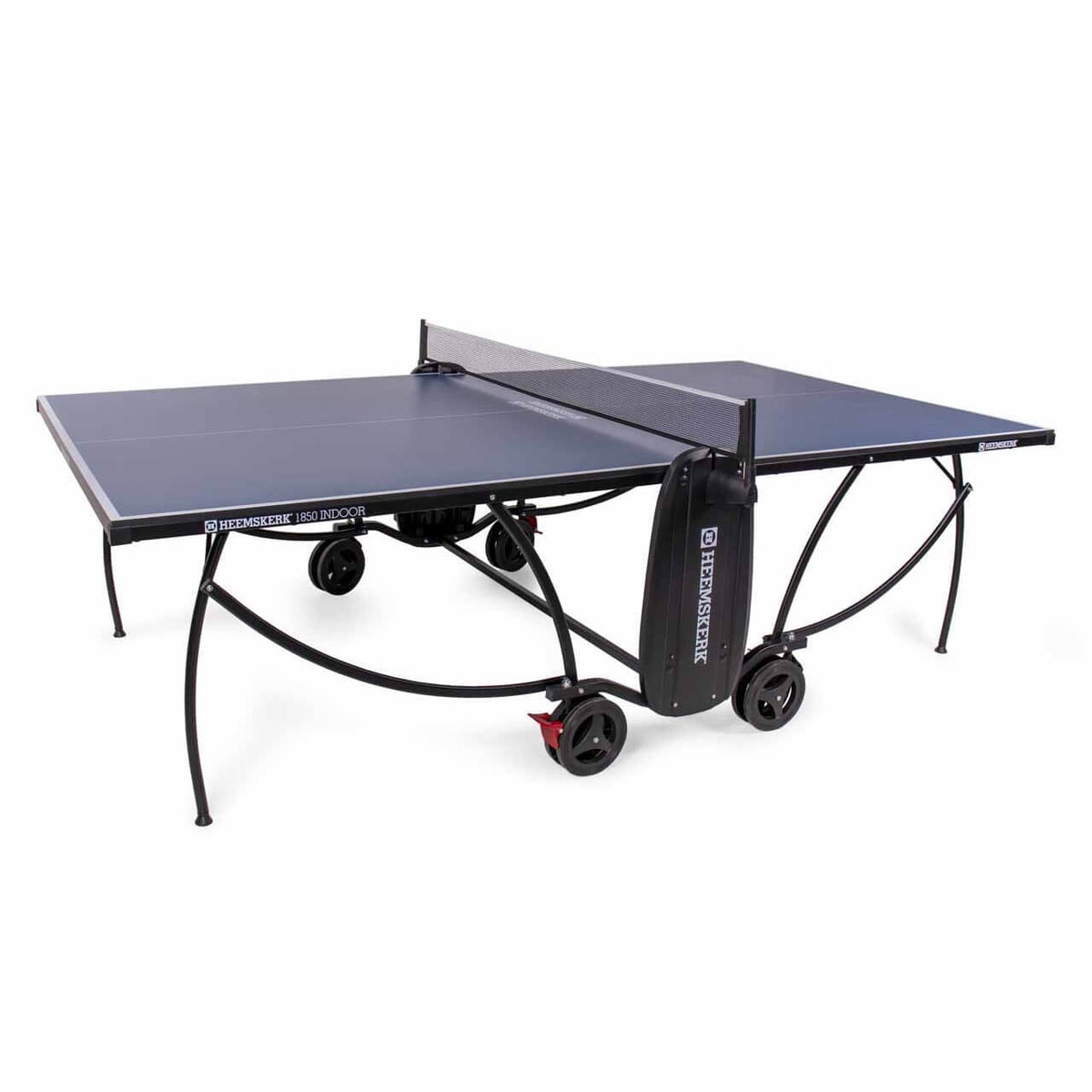 Blue Heemskerk 1850 indoor table tennis table with net and wheels
