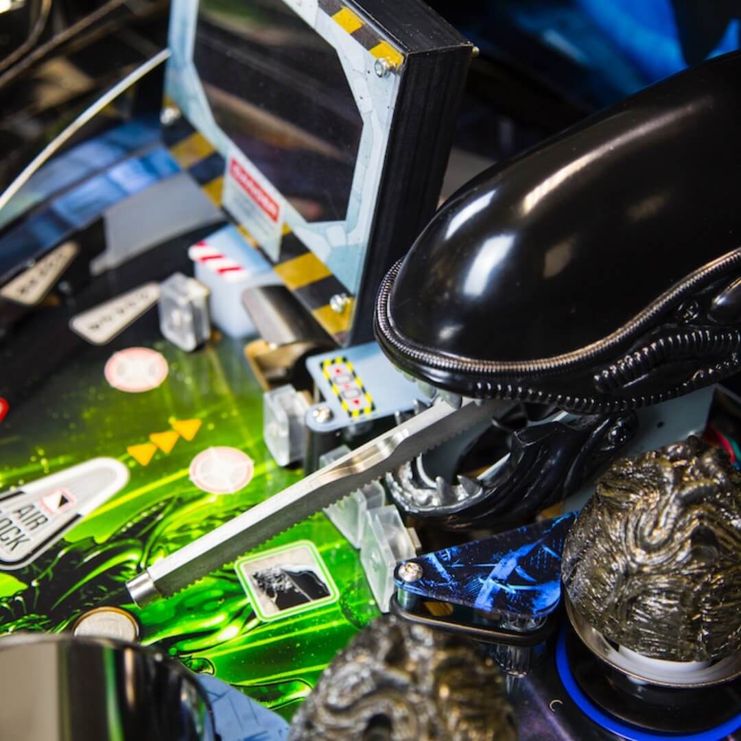 Alien Pinball Machine alien sculpture and playfield detail