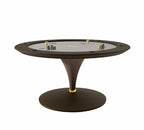 Round Asso poker table in dark brown with a leather cone base and gold trim