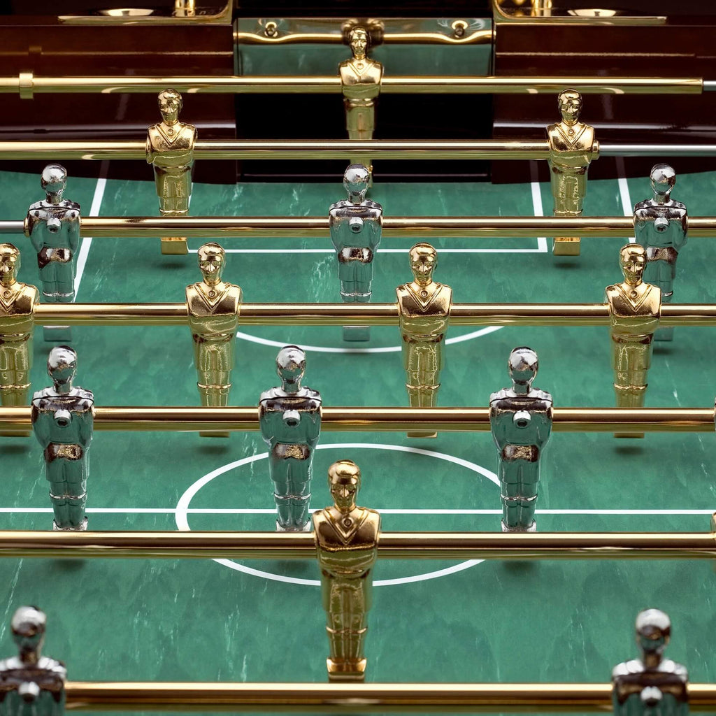 Overhead view of the B50 pitch with gold and chrome teams lined up
