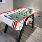 Cool Britannia B90 football table with striped white cabinet in a grey games room