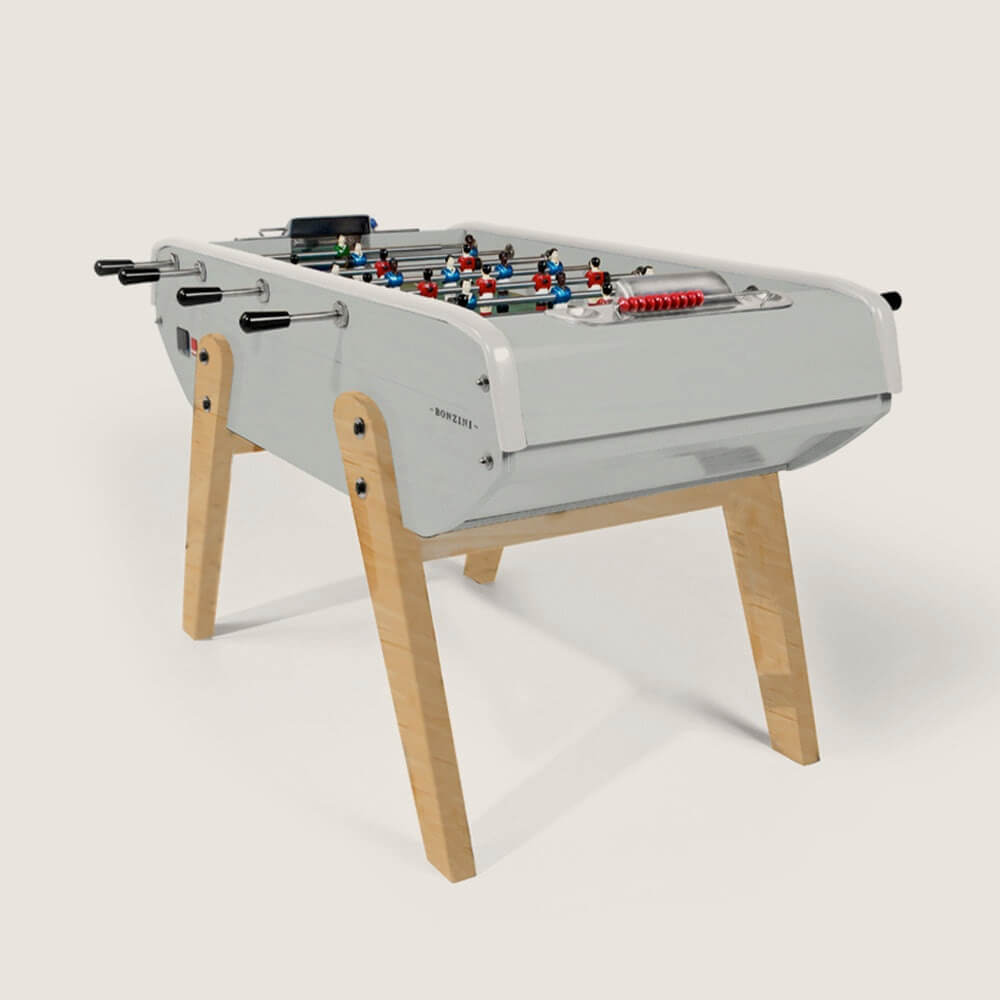 Bonzini B90 Eames inspired football table in pale grey with splayed beech legs