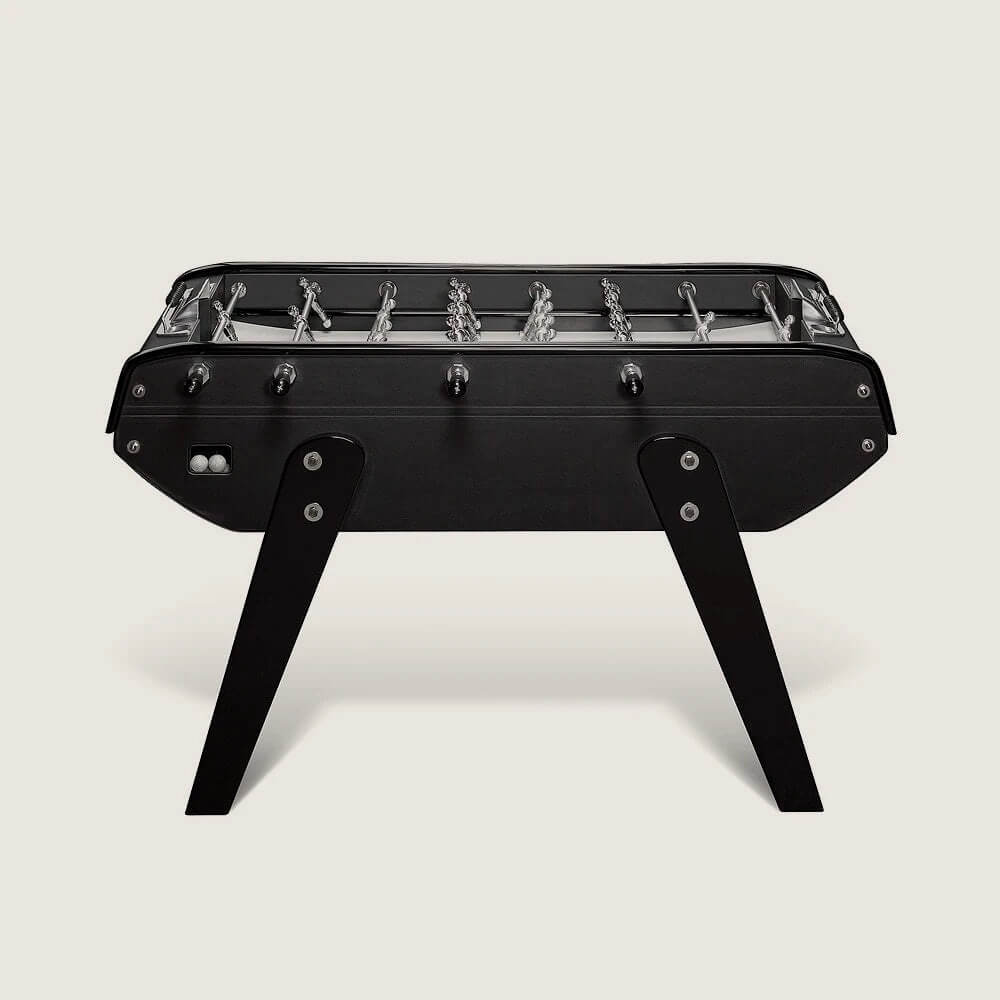 Bonzini B90 leather football table covered in black leather with chrome players and black legs