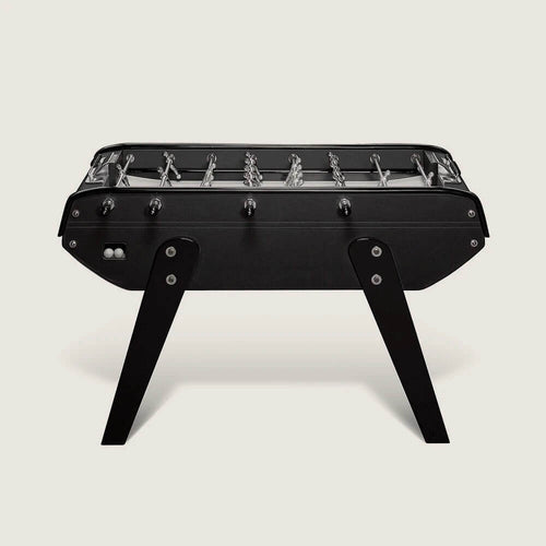 Bonzini B90 leather football table covered in black leather with chrome players and black legs