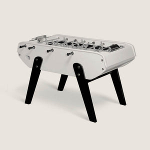 Bonzini B90 leather football table in white leather with chrome players and black legs