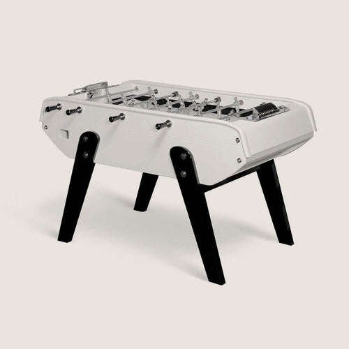 Bonzini B90 leather football table in white leather with chrome players and black legs