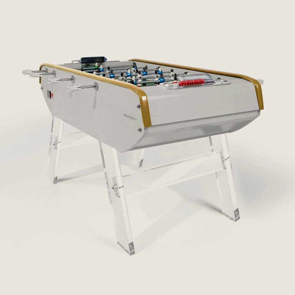 Bonzini B90 football table in grey with clear Perspex legs