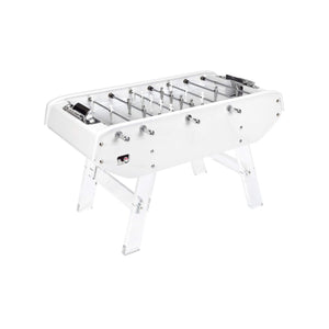 Monochrome white B90 football table with white players and clear Perspex legs