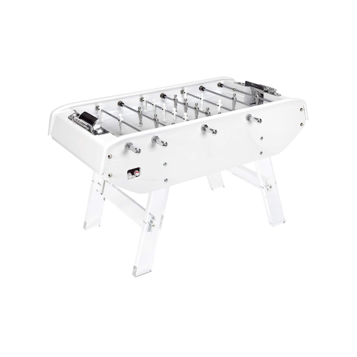 Monochrome white B90 football table with white players and clear Perspex legs