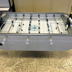 Silver grey B90 football table with Perspex legs, pitch viewed from above
