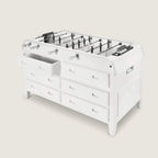 White lacquered Grand Tiroirs football table with twelve drawers