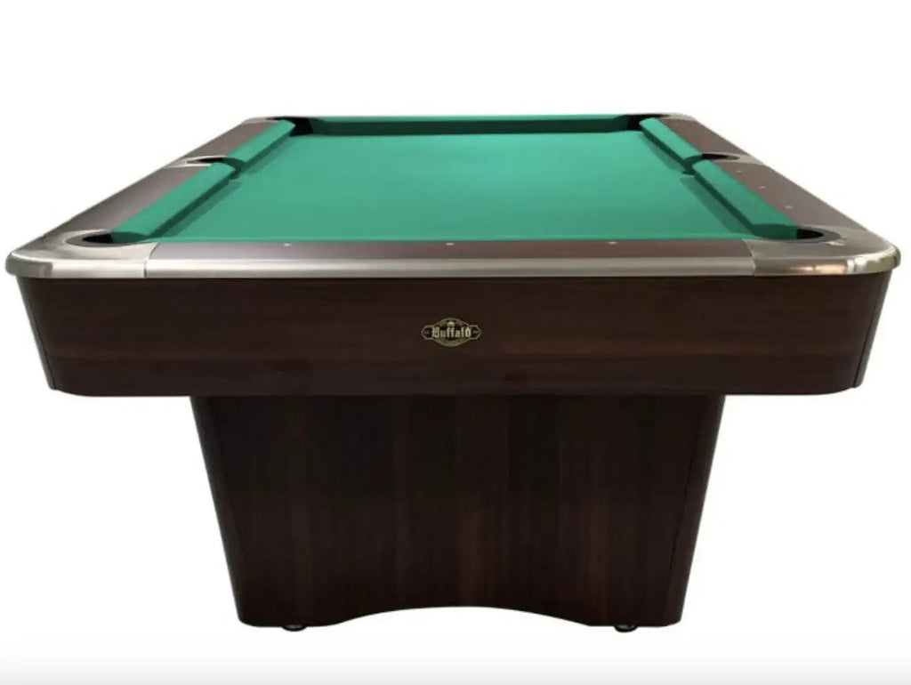 End view of the Buffalo Dominator II in walnut showing the ball collection box