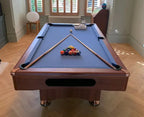 Buffalo Eliminator II in walnut with blue cloth in a games room