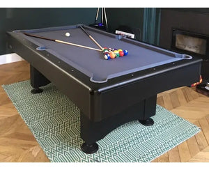 Buffalo Eliminator II Stealth pool table in a games room on a rug