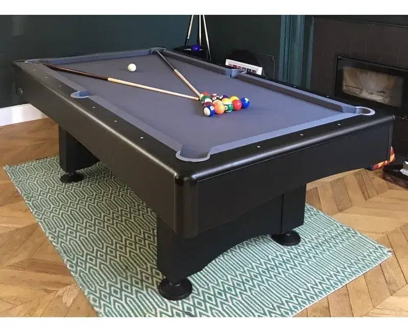 Buffalo Eliminator II Stealth pool table in a games room on a rug