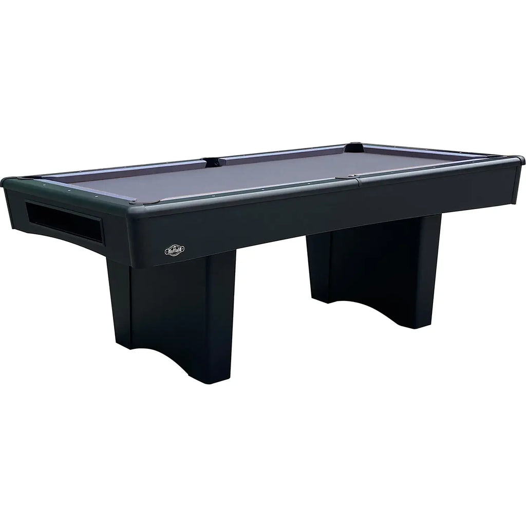 Buffalo Eliminator III American pool table in matte black with grey cloth