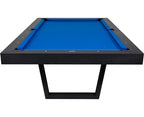 End view of the Buffalo Harlem pool table in Black Ash showing the steel legs
