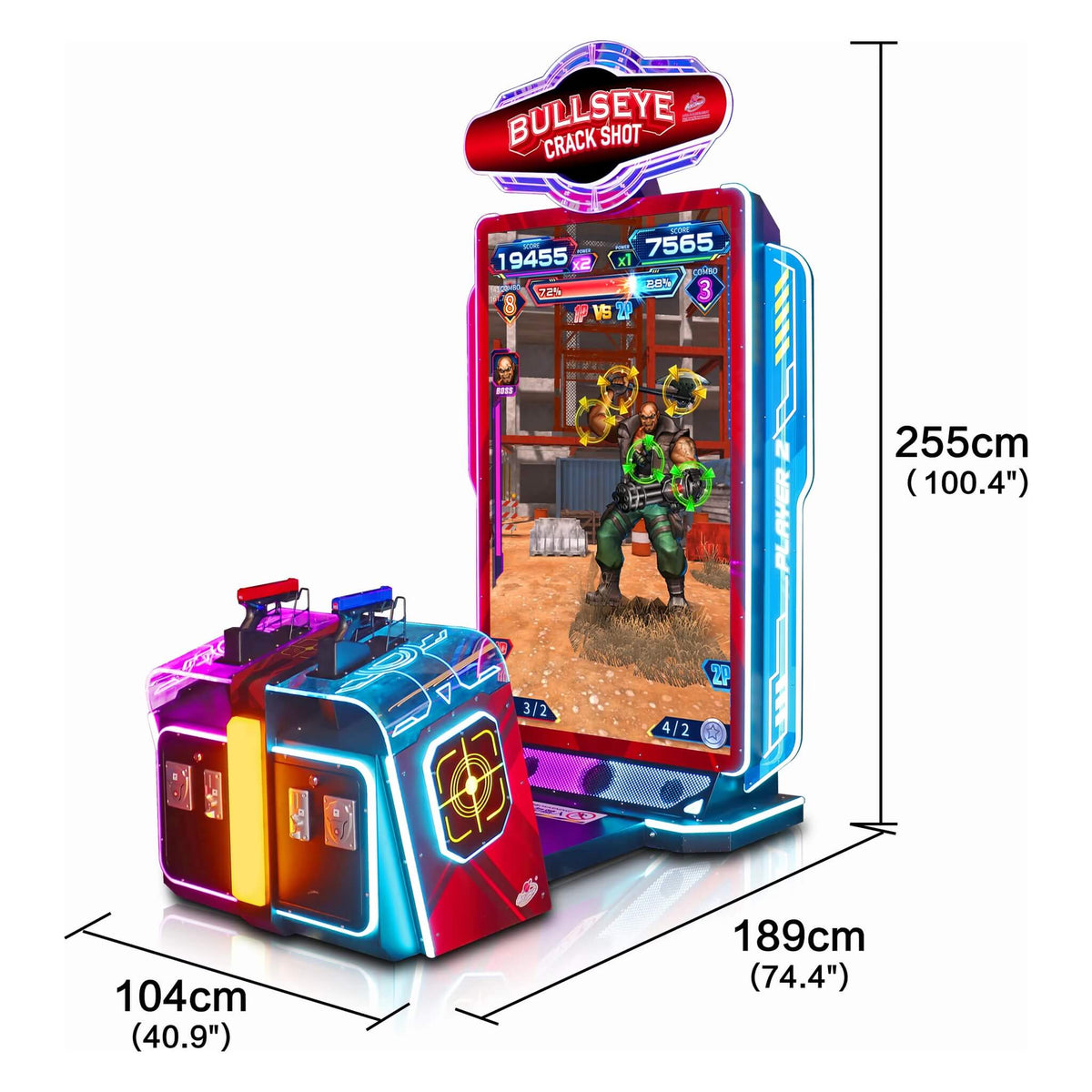 Bullseye Crack Shot DX dimensions: 104cm wide, 189cm deep and 255cm tall