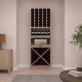 Caverack solid oak wine rack in an alcove, with bottle racks, a display shelf, a wine case shelf and a cross-shaped rack