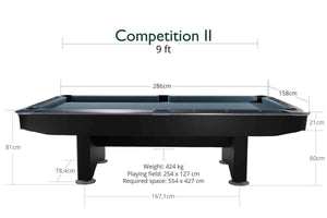 Dynamic Competition II 9ft American pool table in black matt, full-table view