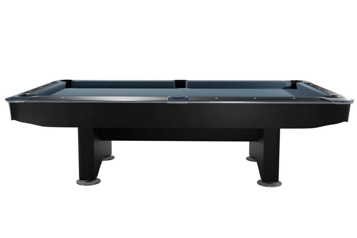 Dynamic Competition II American pool table in black matt with brushed-metal reinforced corners