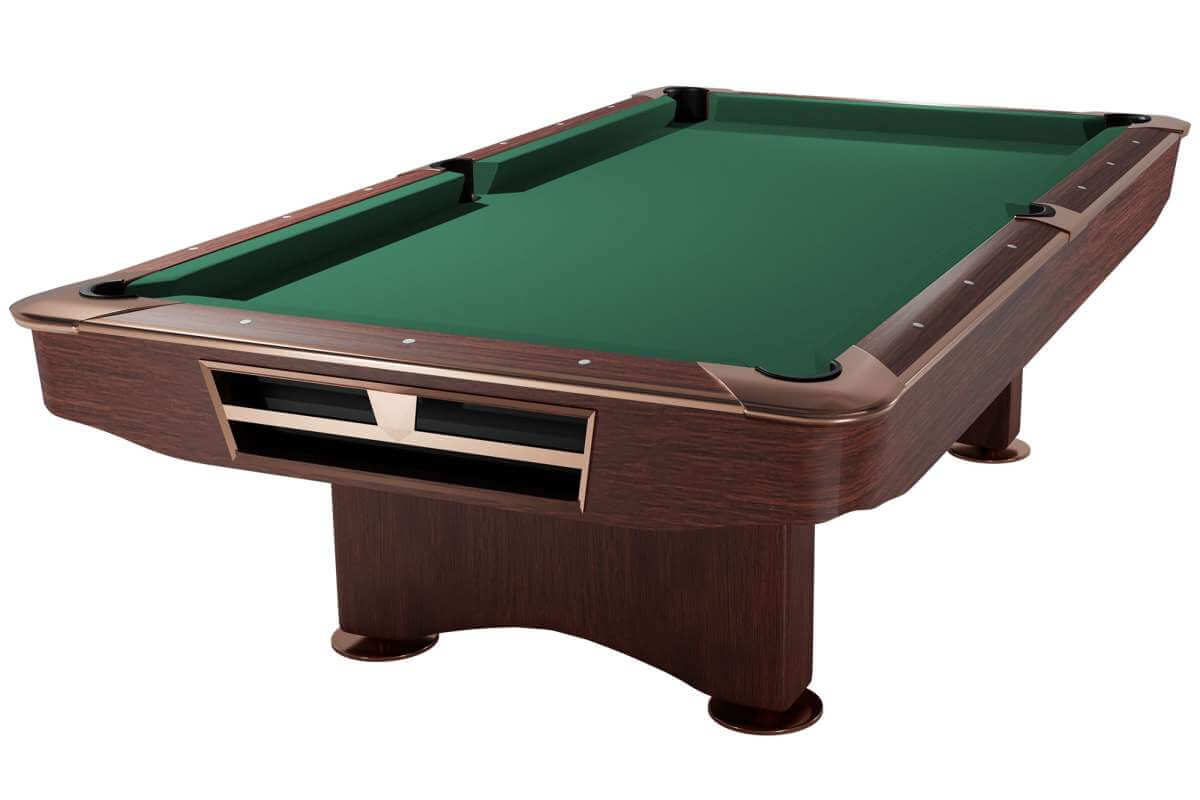 Dynamic Competition II 9ft American pool table in mahogany with green cloth, angled full-table view
