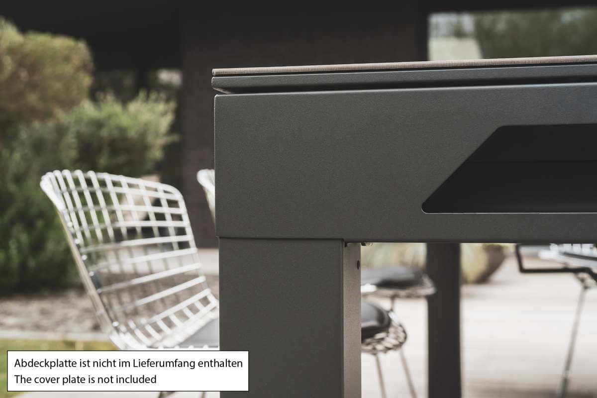 Close-up of the adjustable levelling leg on the Cornilleau Classic Outdoor Pool Dining Table in Charcoal Grey