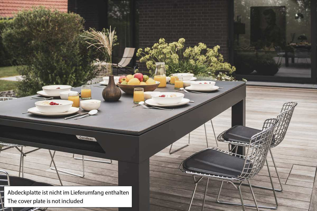 Cornilleau Classic Outdoor Pool Dining Table in Charcoal Grey frame outdoors, alternate angle