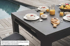 Cornilleau Classic Outdoor Pool Dining Table in Charcoal Grey frame outdoors, close angle on the playing surface