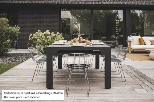 Cornilleau Classic Outdoor Pool Dining Table 7ft in Charcoal Grey frame with grey playing cloth, full product view