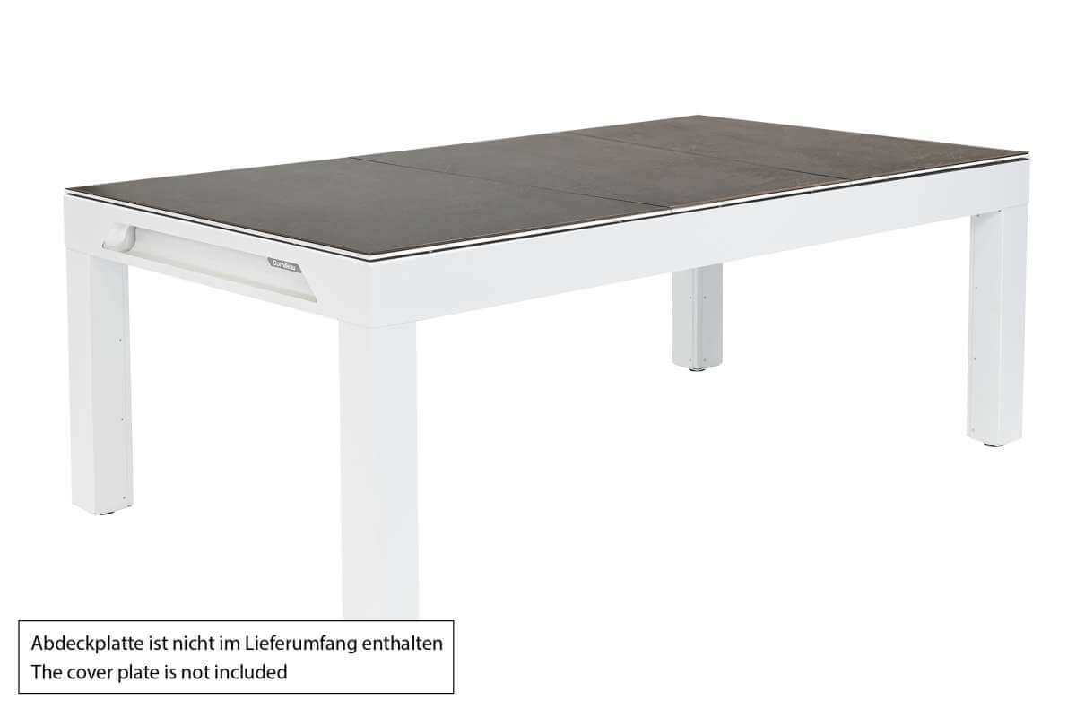 Cornilleau Classic Outdoor Pool Dining Table in White frame fitted with its protective outdoor cover