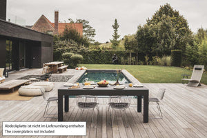 Cornilleau Classic Outdoor Pool Table in Charcoal Grey frame set up outdoors, playing surface uncovered