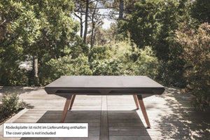 Black Cornilleau Origin outdoor pool table with the optional dining top cover plate fitted