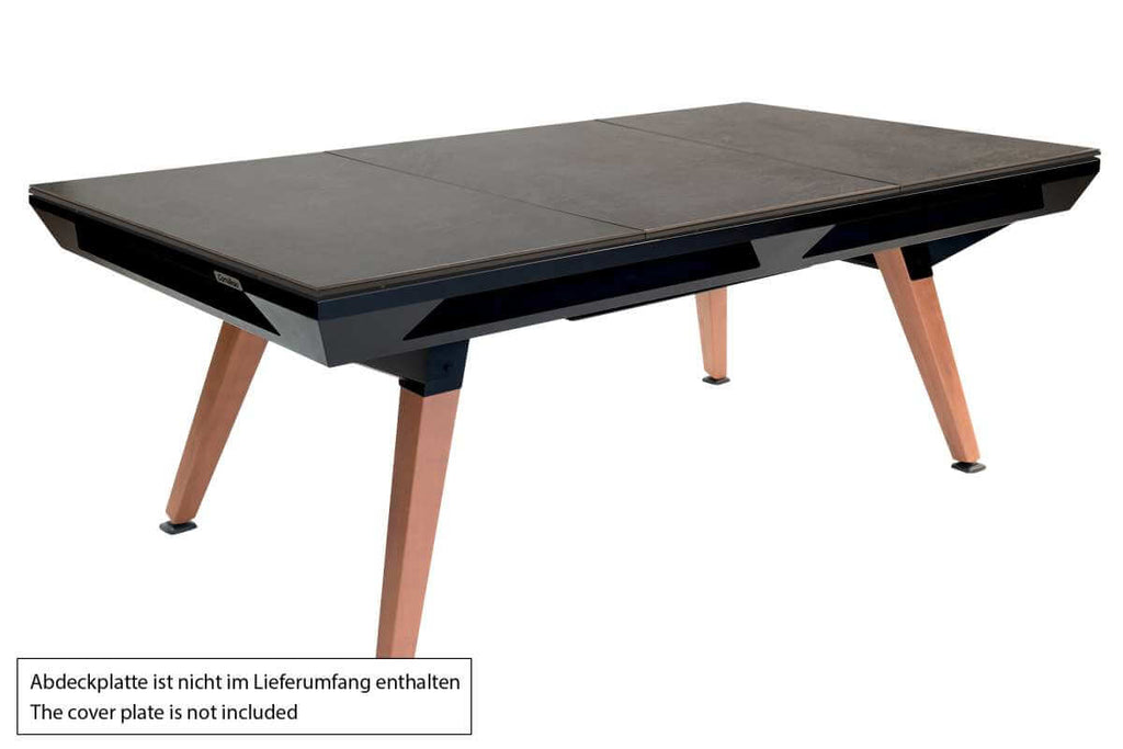 Black Cornilleau Origin outdoor pool table fitted with its PVC protective cover