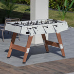 Cornilleau Origin white football table on a garden patio