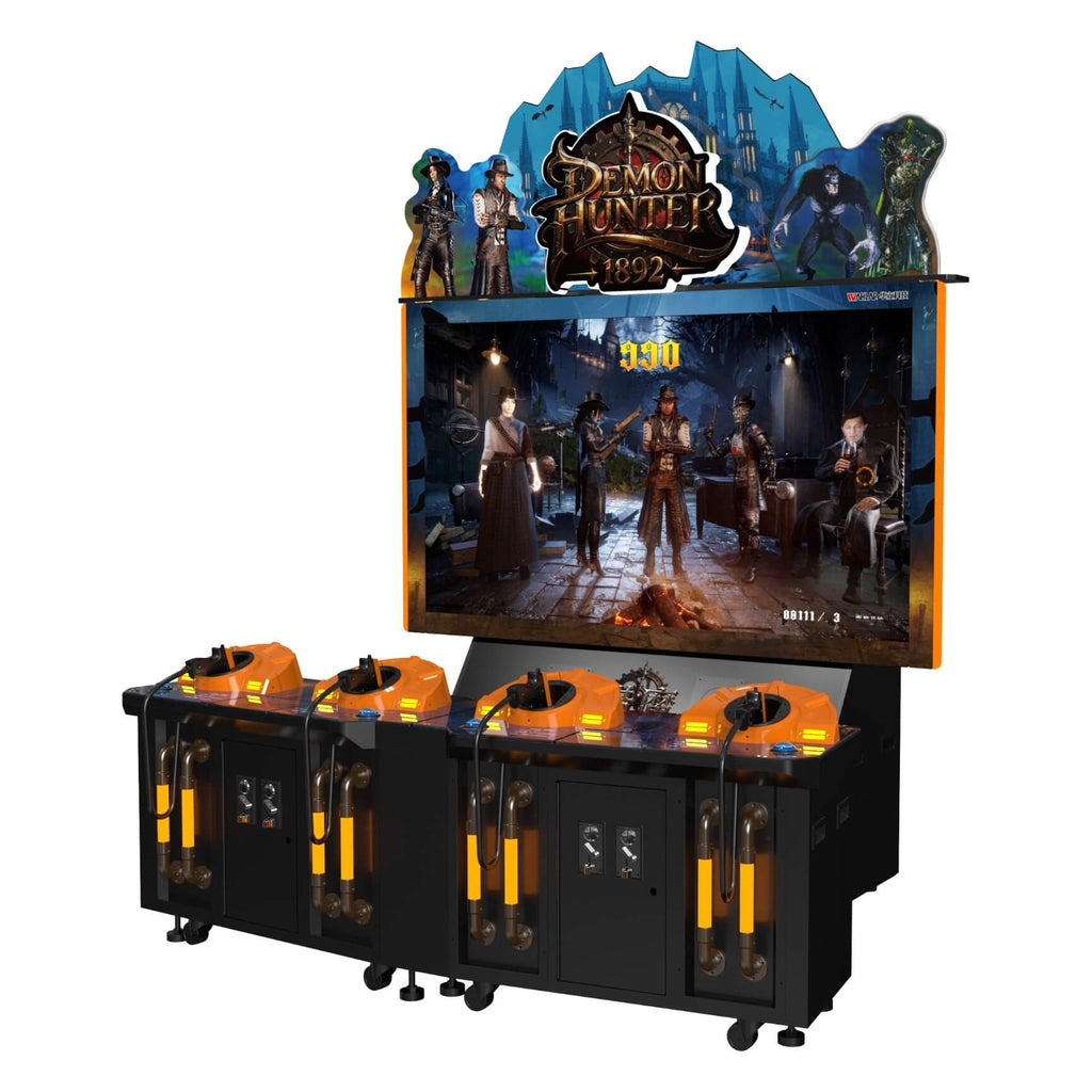 Demon Hunter 1892 shooting arcade machine from an angle showing the console and guns