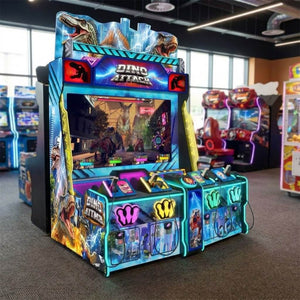 Dino Attack arcade machine glowing in a family entertainment centre