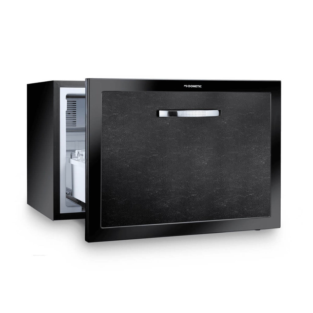 Dometic DM50 drawer minibar with black panel and aluminium handle