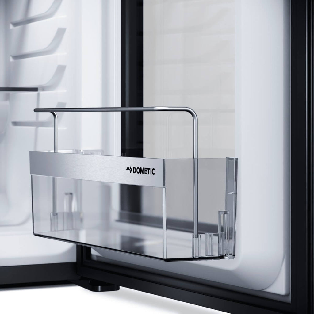 Transparent door rack with aluminium design panel