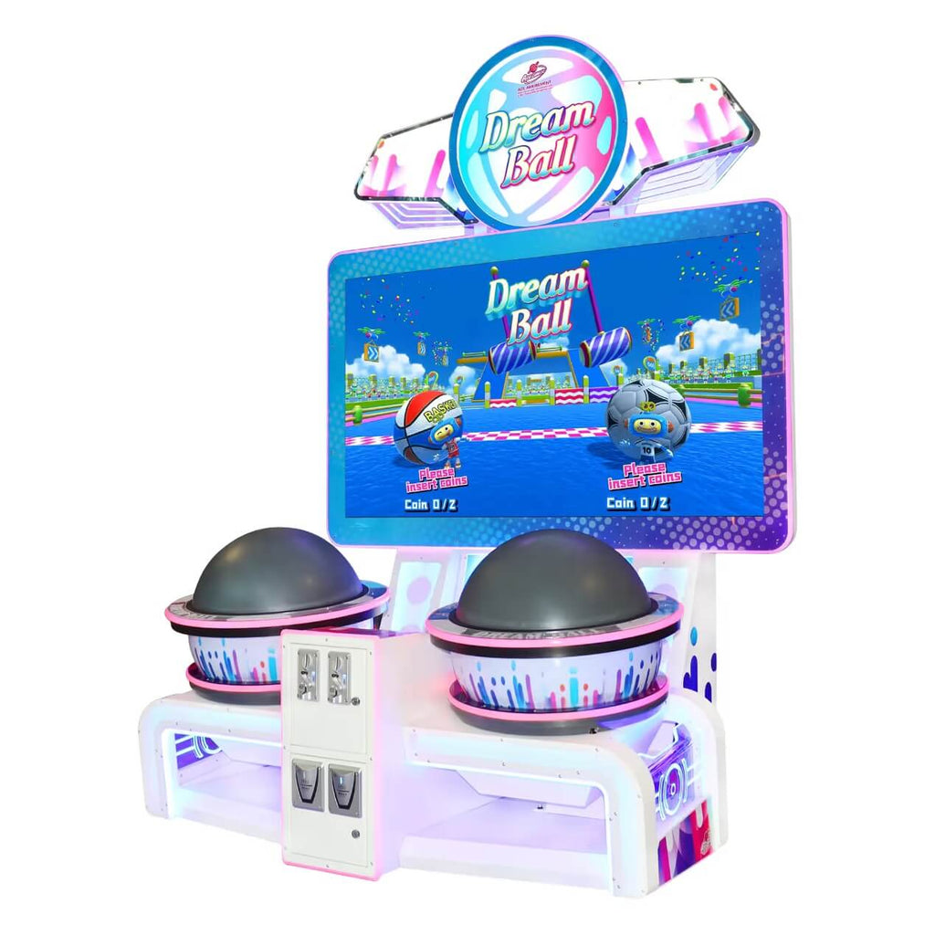 Dream Ball two player trackball arcade machine with white cabinet, wide screen and two giant dome trackballs