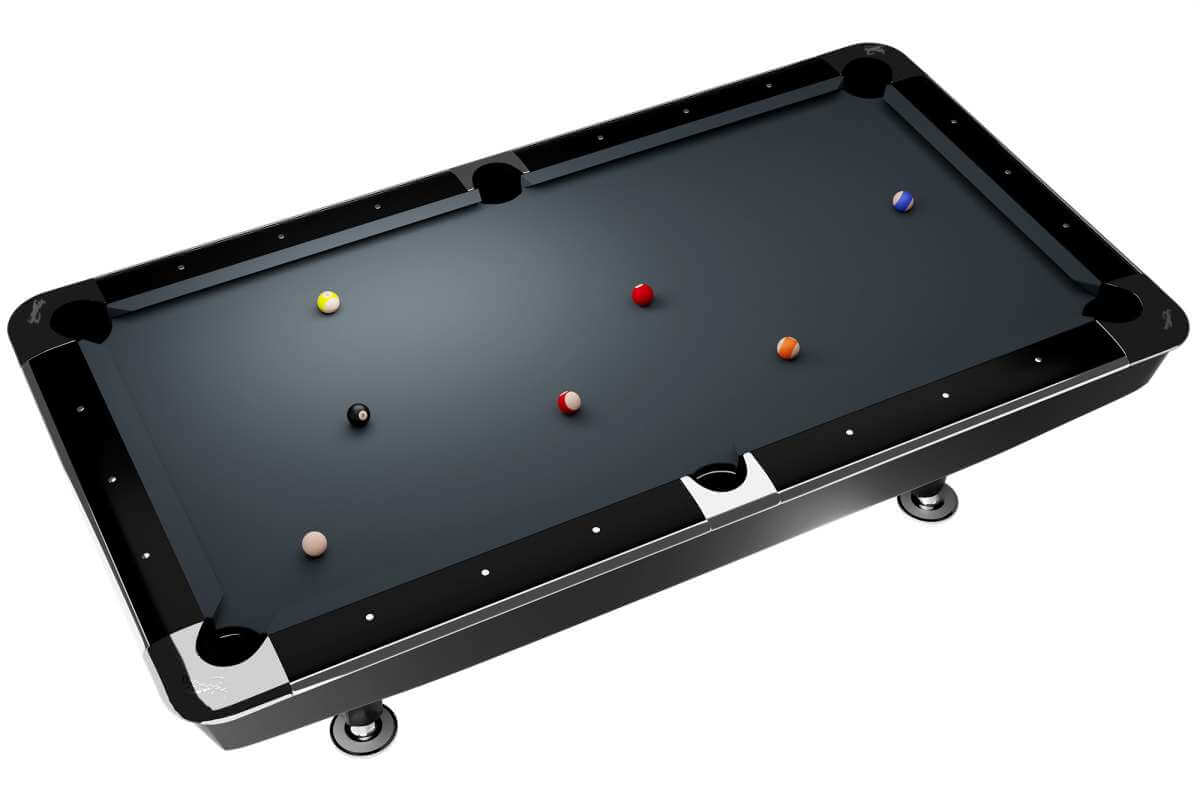 Dynamic II 9ft American pool table in shining black, viewed from above