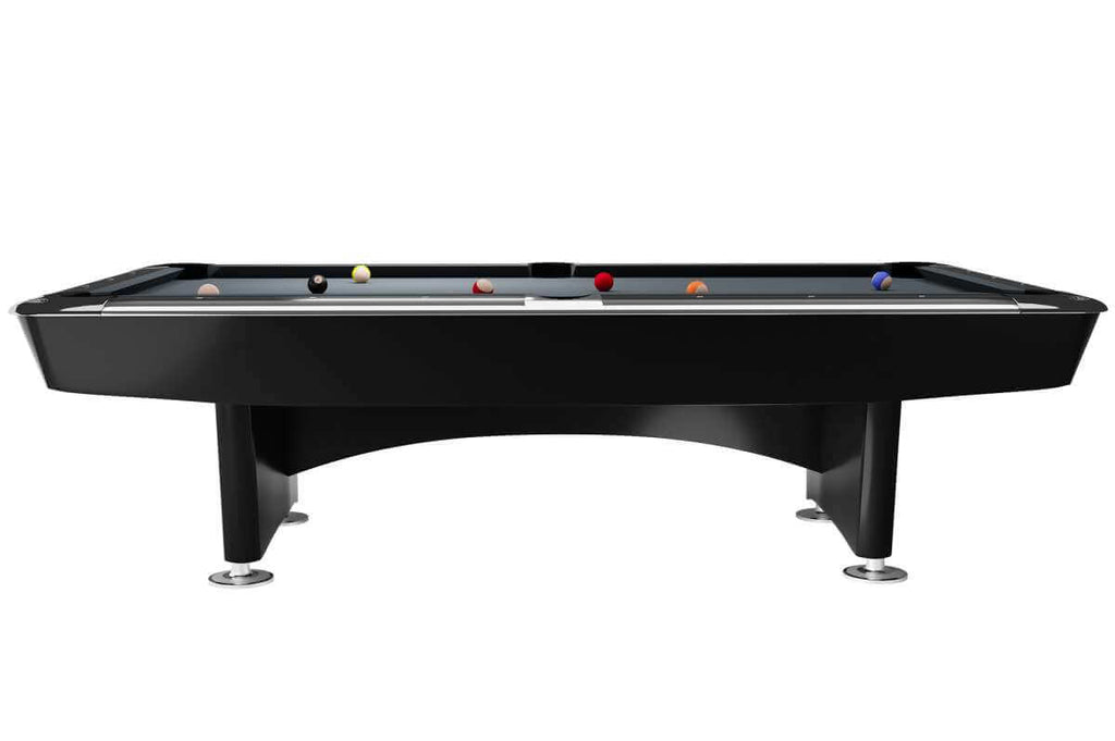 Angled view of the Dynamic II 9ft American pool table in shining black