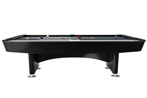 Angled view of the Dynamic II 9ft American pool table in shining black
