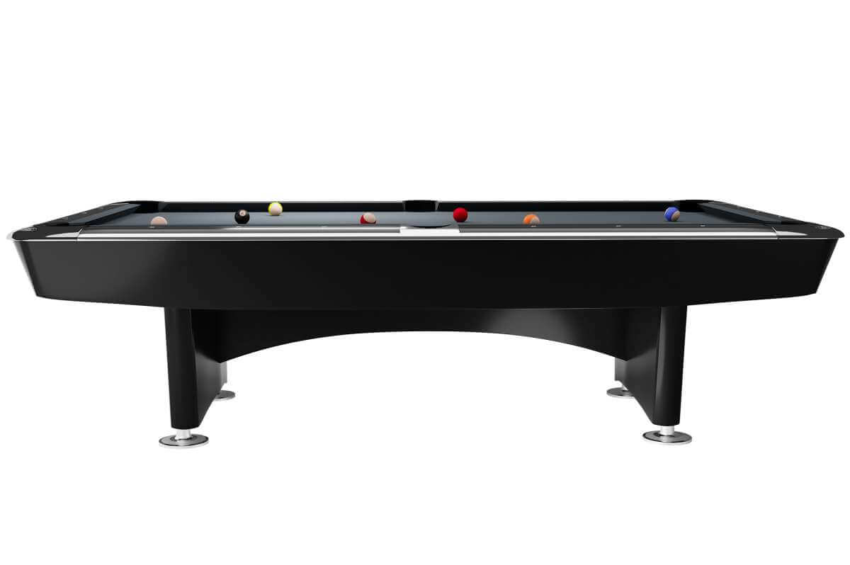 Angled view of the Dynamic II 9ft American pool table in shining black
