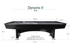 Dimensioned diagram of the Dynamic II 9ft American pool table