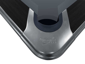 Close-up of a corner pocket on the Dynamic Axion 9ft pool table