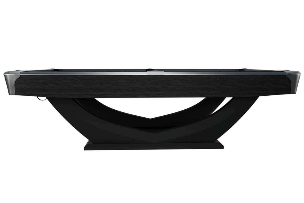 Side view of the Dynamic Axion 9ft pool table in matt black