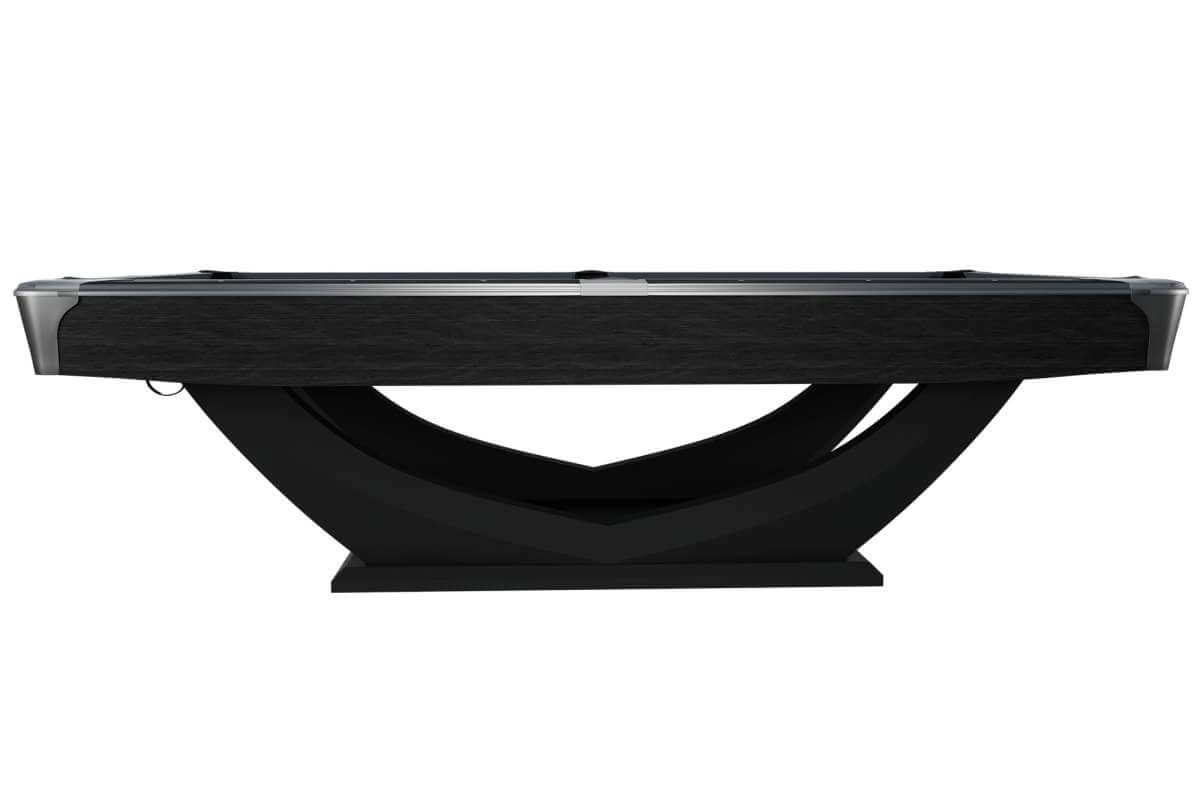 Side view of the Dynamic Axion 9ft pool table in matt black