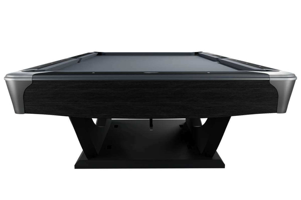 Dynamic Axion 9ft American pool table in matt black, full table view